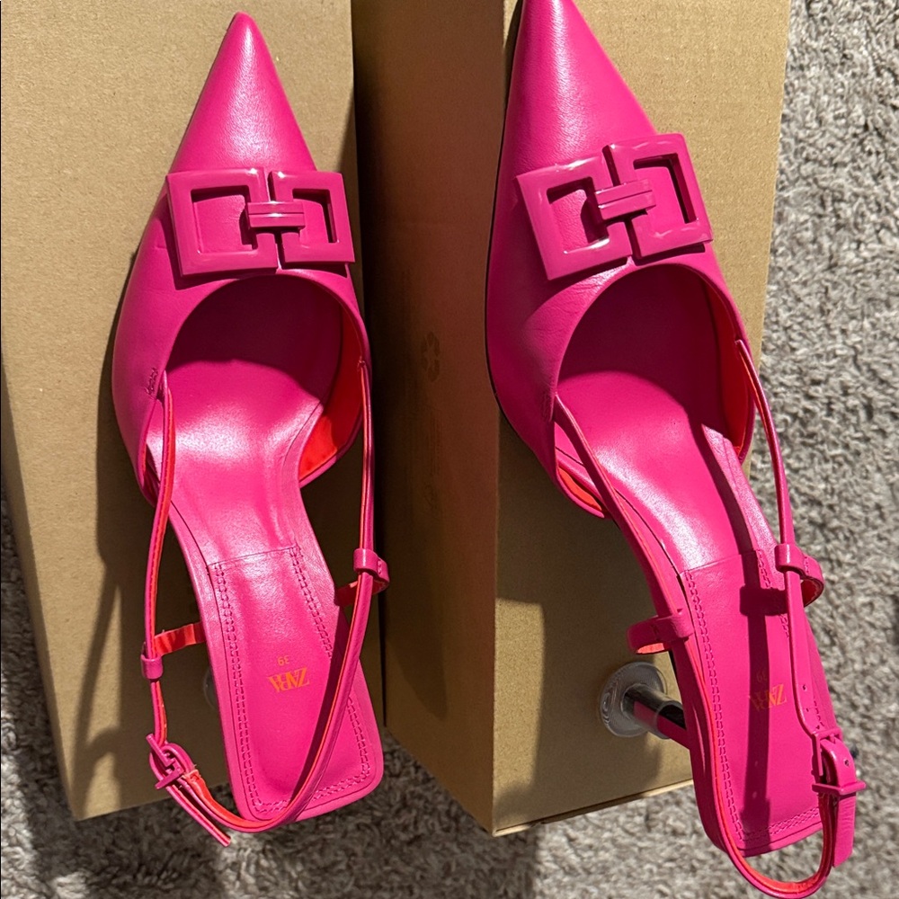 Zara Fuchsia Slingback Heels with Buckle Detail